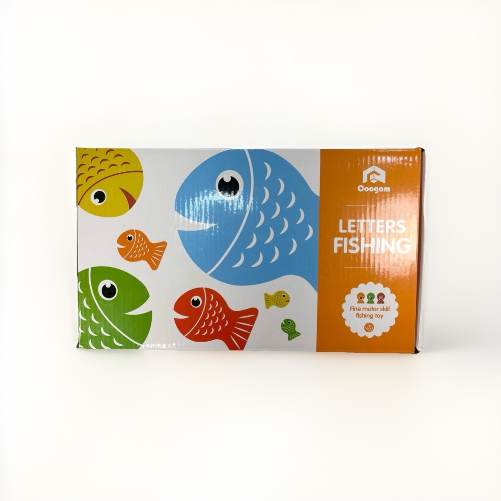 Alphabet Letters Magnetic Fishing Fun - 26 Wooden Fish  +   Wood Pole  by Coogam
